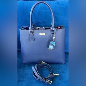 🌸 Trina Turk Navy Classic Satchel & strap Saffiano Leather & floral interior